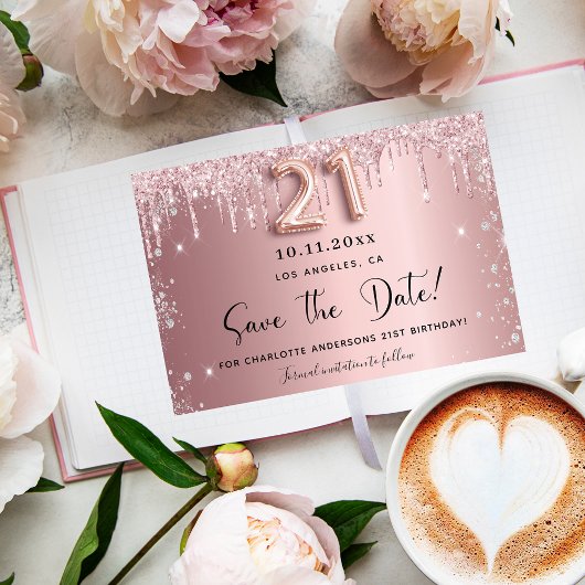 Save The Date 21e anniversaire blush rose argent enregistrer la