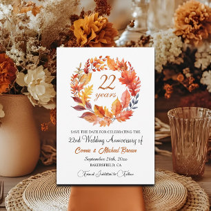 Save The Date 22e anniversaire de Mariage Élégant automne floral