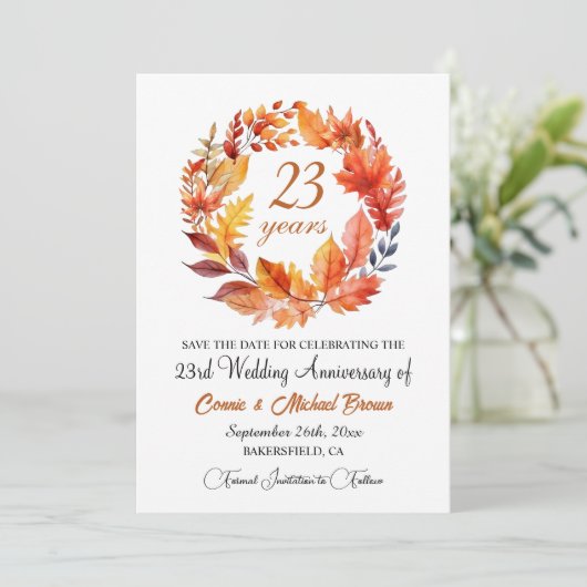 Save The Date 23e anniversaire Mariage Élégante automne florale (Debout devant)