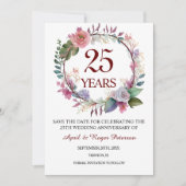 Save The Date 25e anniversaire du Mariage d'argent Floral (Devant)