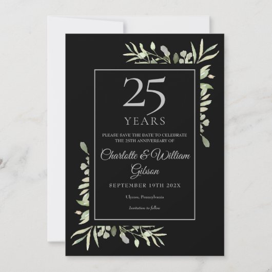 Save The Date 25e anniversaire Mariage d'argent verdure (Devant)