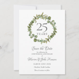 Save The Date 25e anniversaire Mariage Silver Garland