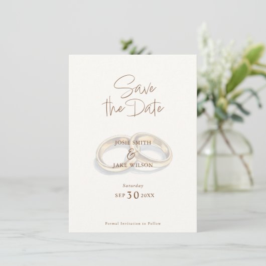 Save The Date 2 anneaux mariages aquarelle rustique enregistrer  (Debout devant)