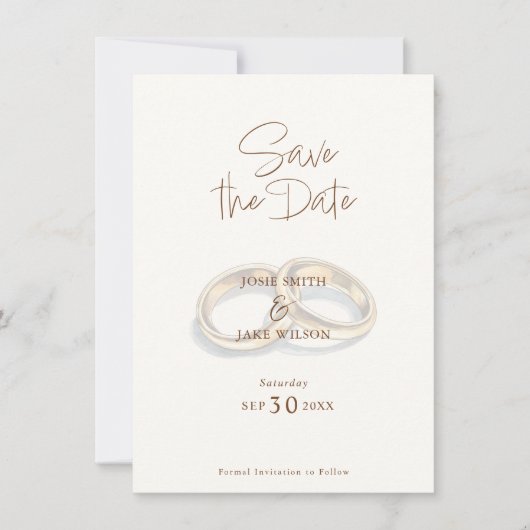 Save The Date 2 anneaux mariages aquarelle rustique enregistrer  (Devant)