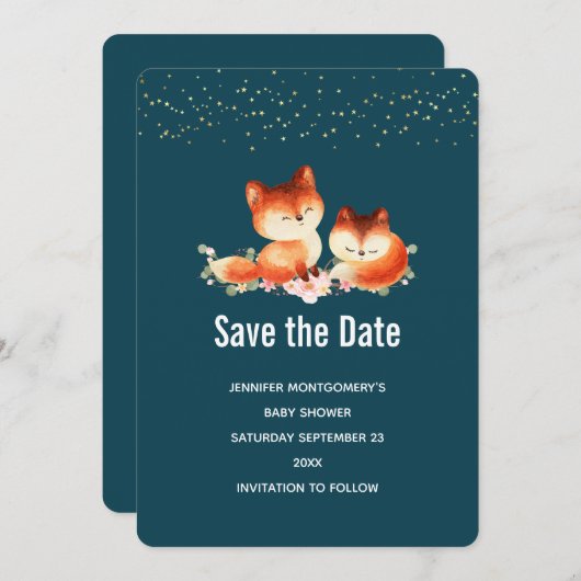 Save The Date 2 mignons petits renards rouges (Devant / Derrière)