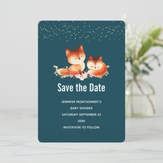 Save The Date 2 mignons petits renards rouges (Debout devant)