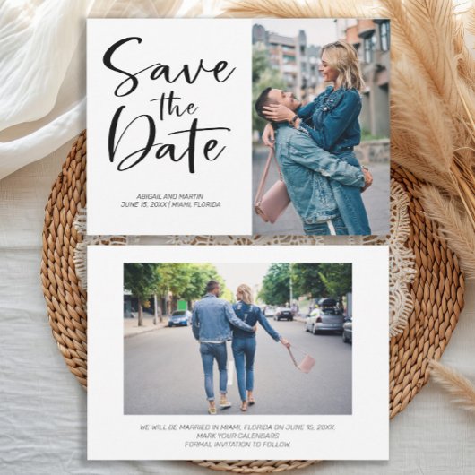 Save The Date 2 Photo Brush Script Wedding Enregistrer la date