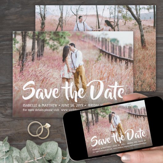 Save The Date 2 Photo Mariage Style Écriture Calligraphique Blan