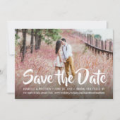 Save The Date 2 Photo Mariage Style Écriture Calligraphique Blan (Devant)