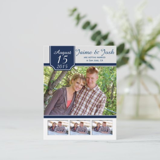 Save The Date #2 Photo moderne Marine et Grey Enregistrer la dat (Debout devant)