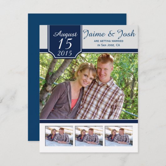 Save The Date #2 Photo moderne Marine et Grey Enregistrer la dat (Devant / Derrière)