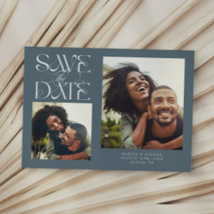 Save The Date 2 Photo Mystique Typographie Moderne Bleu Ardoise