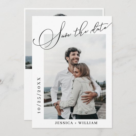 Save The Date 2 Photo Simply Elegant Mariage de calligraphie (Devant / Derrière)