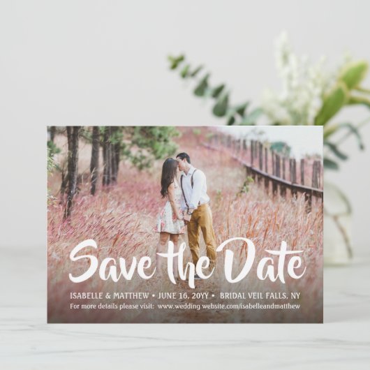 Save The Date 2 Photo Stylish White Calligraphie Script Mariage (Debout devant)