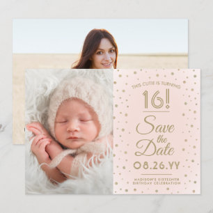 Save The Date 2 Photo Sweet 16 Anniversaire Blush Gold Enregistr