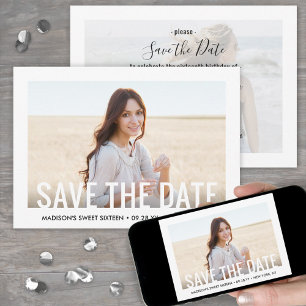 Save The Date 2 Photo Sweet 16e fête d'anniversaire moderne Seiz