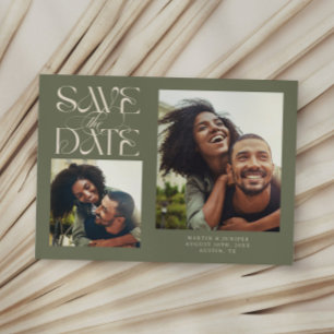 Save The Date 2 Photo Typographie Moderne Mystique Vert Sauge