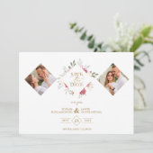 Save The Date 2 Photos Fancy Romantic Pink Shades Floral Bouquet (Debout devant)