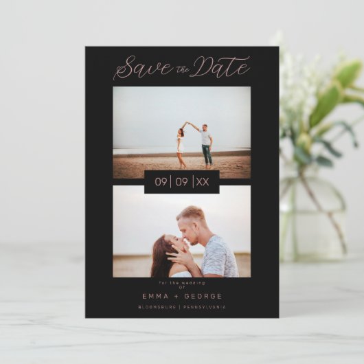 Save The Date 2 Photos Modern Collage Wedding Wimshical Script (Debout devant)
