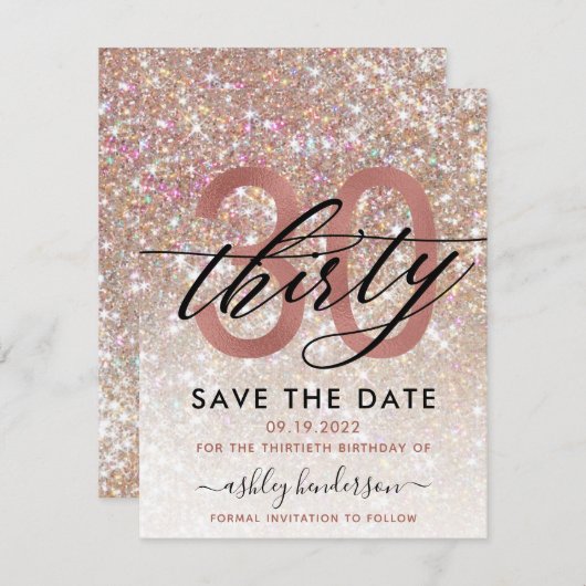 Save The Date 30e anniversaire Chic Parties scintillant Ombre En (Devant / Derrière)