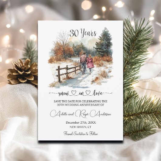 Save The Date 30th Wedding Anniversary Winter Landscape Romantic
