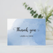 Save The Date 3,5" x 5" Plat moderne Aquarelle bleue Merci (Debout devant)