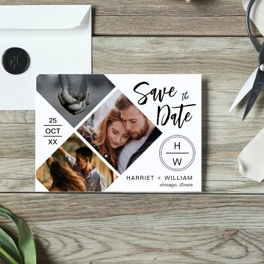 Save The Date 3 Collage Photo Typographie Diamant Script 