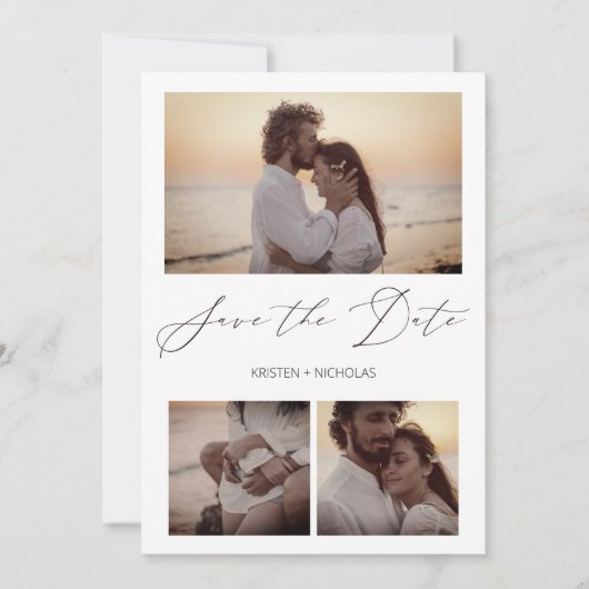 Save The Date 3 Fotos Elegantes Instantáneas Sesión Pareja Feliz (Devant)