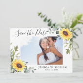 Save The Date 3 Photo Aquarelle Tournesols Eucalyptus Mariage (Debout devant)