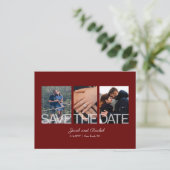 Save the Date 3-Photo Collage Bourgogne Red Weddin Briefkaart (Staand voorkant)