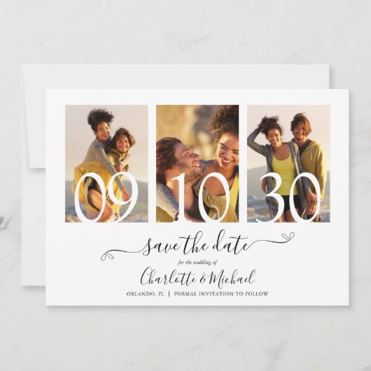 Save The Date 3 Photo Collage Signature Mariage de script (Devant)