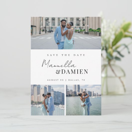 Save The Date 3 Photos préférées | Mariage de code QR de script  (Debout devant)