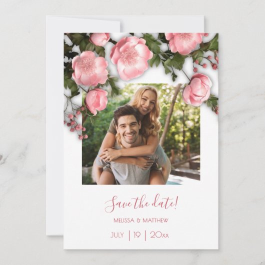 Save The Date 3D Roses Greenery Wildflowers (Devant)