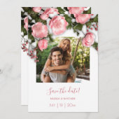 Save The Date 3D Roses Greenery Wildflowers (Devant / Derrière)