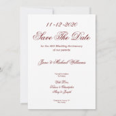 Save The Date 40e anniversaire de mariage Jubilé 2020 Élégant Ro (Dos)