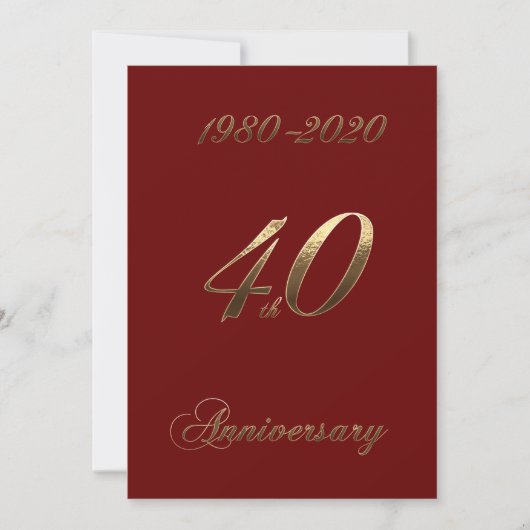 Save The Date 40e anniversaire de mariage Jubilé 2020 Rouge élég (Devant)