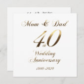 Save The Date 40e anniversaire de Mariage Parents 2020 Elegant (Devant / Derrière)