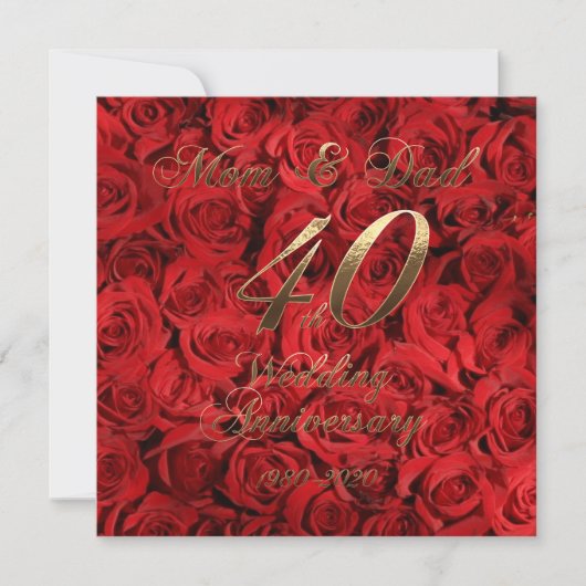 Save The Date 40e anniversaire de Mariage Parents 2020 Roses rou (Devant)
