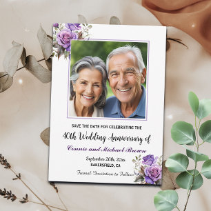 Save The Date 40e anniversaire de Mariage photo de Roses violets