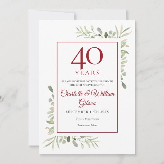 Save The Date 40e anniversaire Enregistrer la date Aquarelle Ver (Devant)