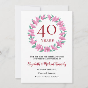 Save The Date 40e anniversaire Ruby Floral Wreath