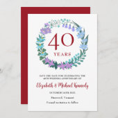 Save The Date 40e anniversaire Ruby Floral Wreath (Devant / Derrière)