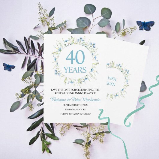Save The Date 40e mariage Fleurs sauvages bleues Anniversaire