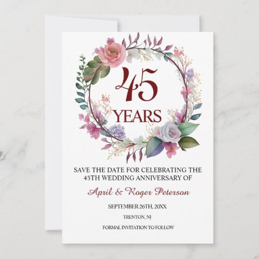 Save The Date 45e anniversaire du Mariage Sapphire Floral (Devant)