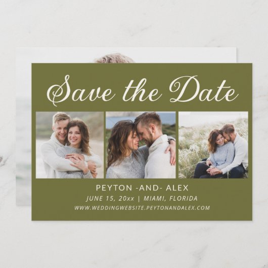 Save The Date 4-Photo Green 2-Faces Mariage Date d'enregistremen (Devant / Derrière)