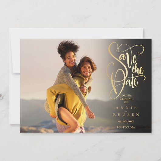 Save The Date 4 Photo Modern Elegant Gold Script (Devant)