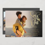 Save The Date 4 Photo Modern Elegant Gold Script (Devant / Derrière)