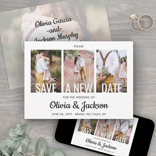 Save The Date 4 Photo Simple Report de mariage moderne et change