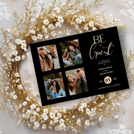 Save The Date 4 Photos Be our Guest Black Wedding Fancy