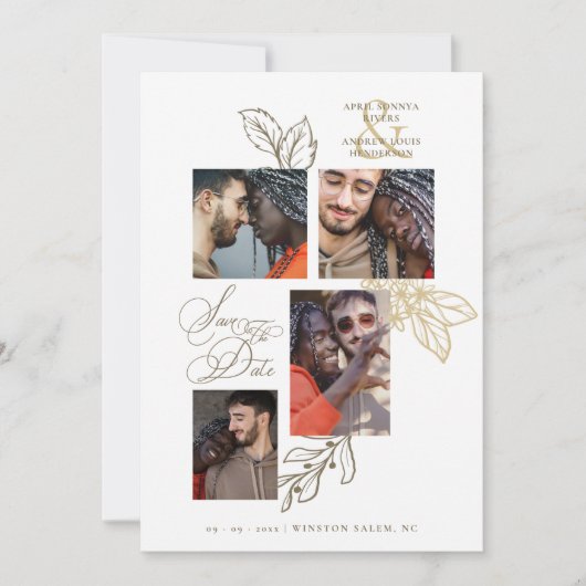 Save The Date 4 Photos Collage Mariage Branches Botaniques Cadre (Devant)